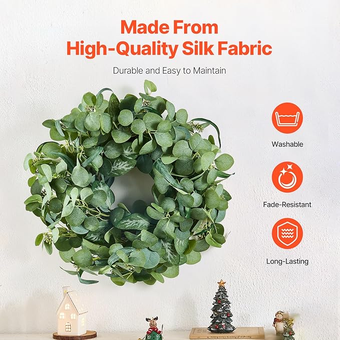 VEVOR 26" Eucalyptus Wreath for Front Door, Artificial Spring Greenery Wreath with Berries - All-Season Indoor Outdoor Farmhouse Decor for Wall, Window, Home, Festival