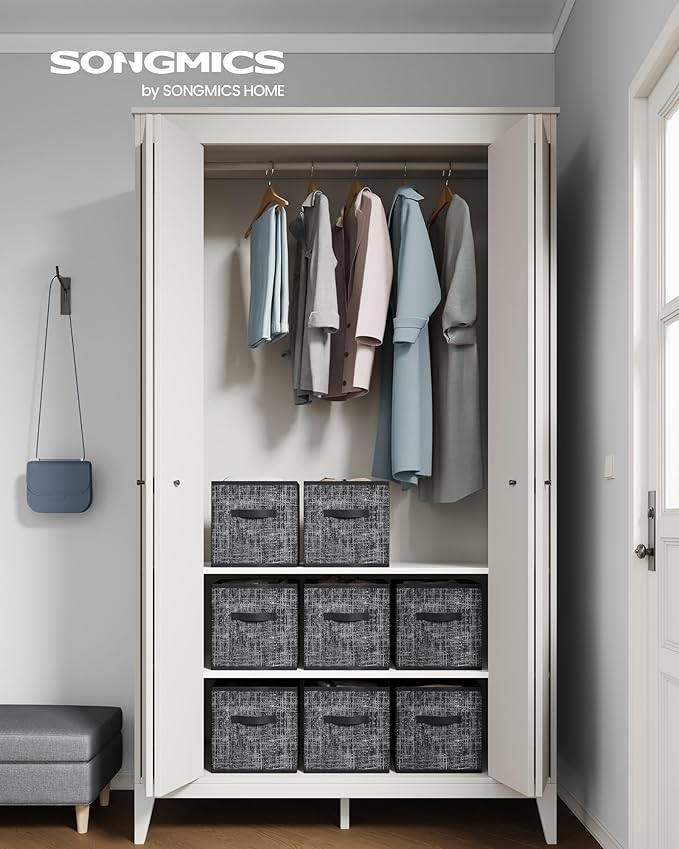SONGMICS Storage Cubes, 11.8 x 11.8 x 11.8 Inches Non-Woven Fabric Bins with Double Handles, Set of 8, Closet Organizers for Shelves, Foldable, for Clothes, Ink Black UROB830B01
