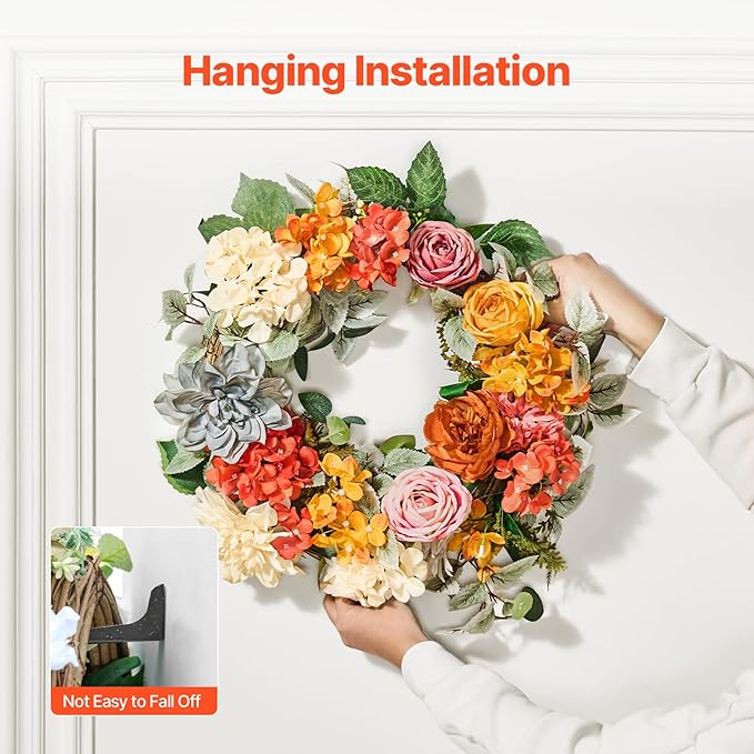 VEVOR Spring Wreath for Front Door 24 Inch - Artificial Hydrangea Year-Round Wreath with Welcome Sign, All Season Outdoor Indoor Decor for Home Wall Window