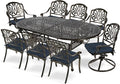 MEETWARM 9-Piece Outdoor Patio Dining Set, All-Weather Cast Aluminum Patio Conversation Set with 2 Swivel Rocker Chairs, 6 Stationary, 1 Oval Table, 8 Cushions, 2" Umbrella Hole, Navy Blue