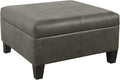 HomePop Faux Leather Square Storage Ottoman with Wood Legs, Pewter Gray