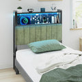 VINGLI Twin or Twin XL Size Headboard, Adjustable Upholstered Headboard with 2 Tier Shelves and Pegboard with Charging Stations and LED Lights, Modern Bed Headboard with Storage for Bedroom Decor
