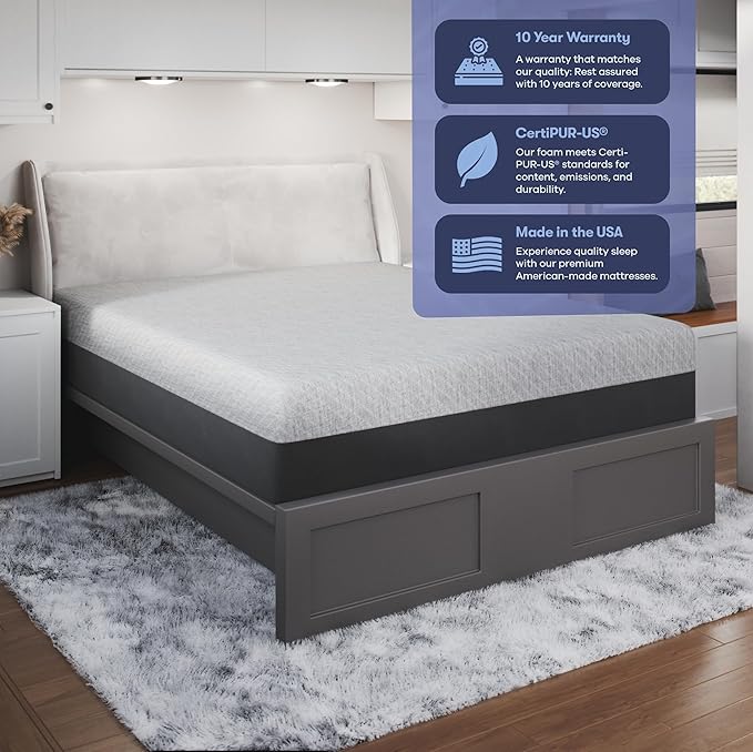 Celestial Sleep RV Camper Mattress, Made in The USA, CertiPUR-US® Certified Foam, Oeko-Tex, and Fiberglass-Free Certified Memory Foam Bed, 10 inch Medium - RV Short Queen