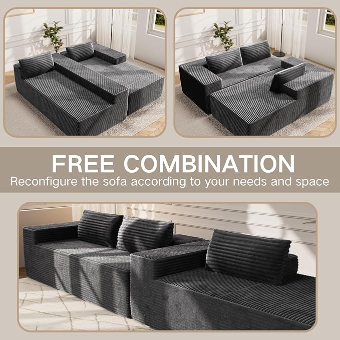 Kingdura 105.5'' Cloud Sectional Couch with L-Shape Chaise, Grey Modern Modular Sofa with Deep Seat, Corduroy Fabric, No Assembly Required, Upholstered Couches for Living Room Bedroom