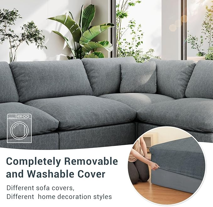 Modular Sectional Sofa Cloud Couch,Down Filled Comfy Cloud Modern Sofa,3 Seater Oversized Couch Cushion Covers Removable for Living Room,Light Blue