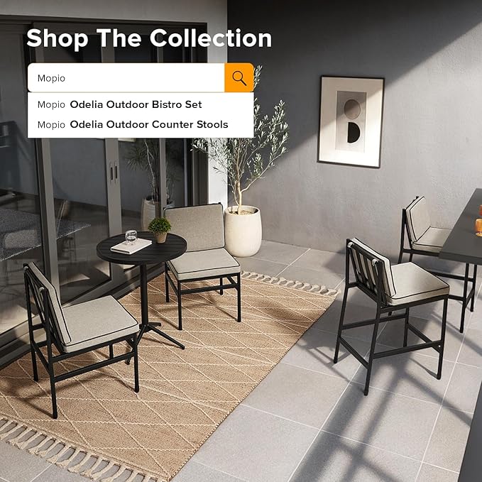 mopio Odelia Counter Stool Set of 4, Outdoor Chair with Removable Cushions and Rust Free Metal Frame, Conversation Sets for Front Porch, Balcony, Yard, Bistro (Counter Stool x4, Beige)