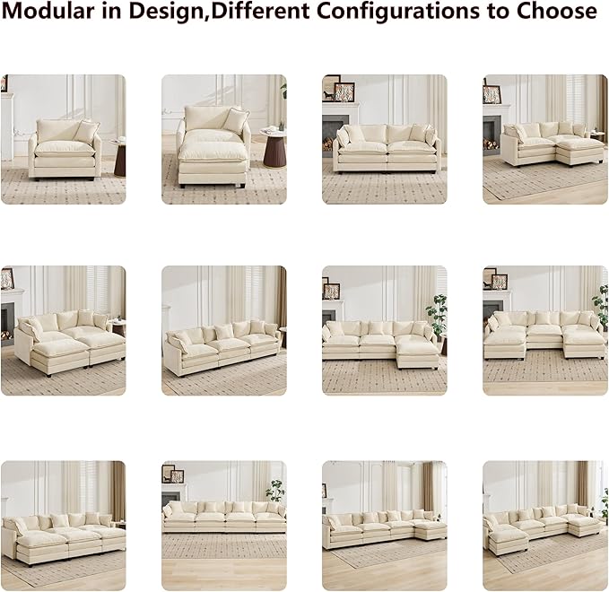 Aoowow Chenille Upholstered Accent Chair Oversized,Fluffy Single Cloud Sofa Chairs with Deep Seat,Modern Large Reading Arm Chair with Throw Pillow for Living Room,Bedroom (Beige, Single Sofa Chair)