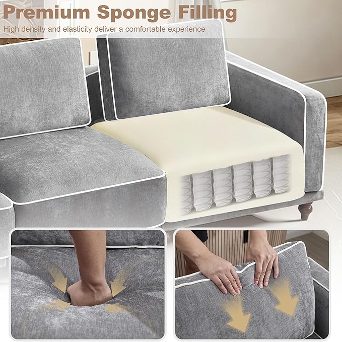 146" 4 Seater Cloud Couch with 2 Ottoman,Modular Sectional U Shaped Sofa with Armrests Wooden Legs,Oversized Deep Seat Comfy Thicked Cushion Upholstered Sofa for Living Room Bedroom,Light Grey