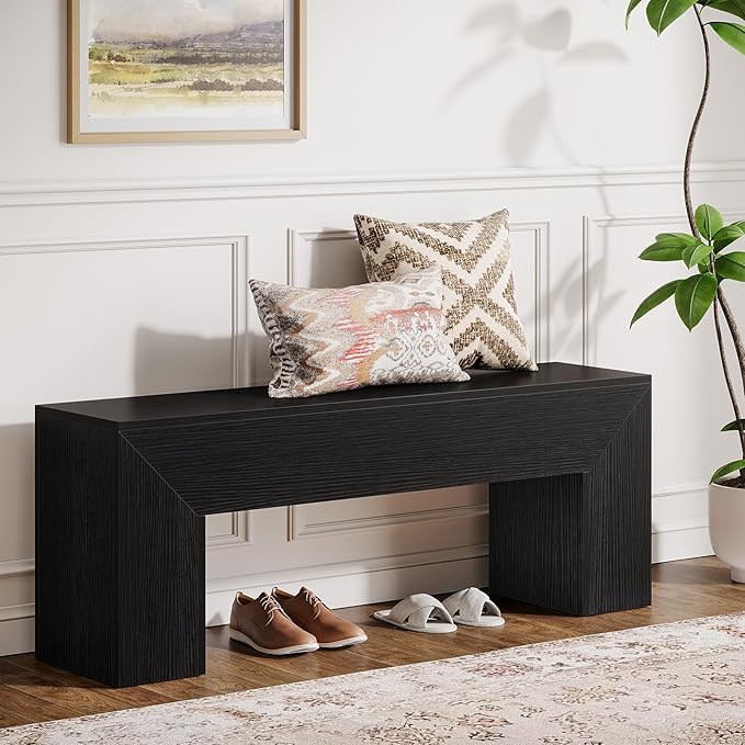 Tribesigns 47'' Wooden Entryway Bench, Farmhouse Entry Bench Seat, Indoor End of Bed Bench with Storage Capability for Living Room, Bedroom, Hallway, Easy Assembly, Black
