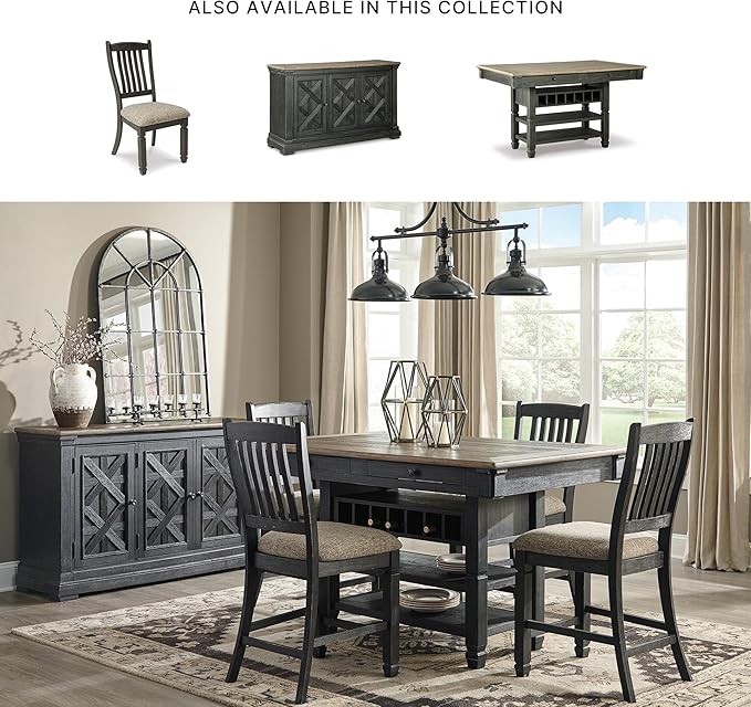 Signature Design by Ashley Tyler Creek Farmhouse 24.38" Counter Height Upholstered Barstool, Set of 2, Almost Black