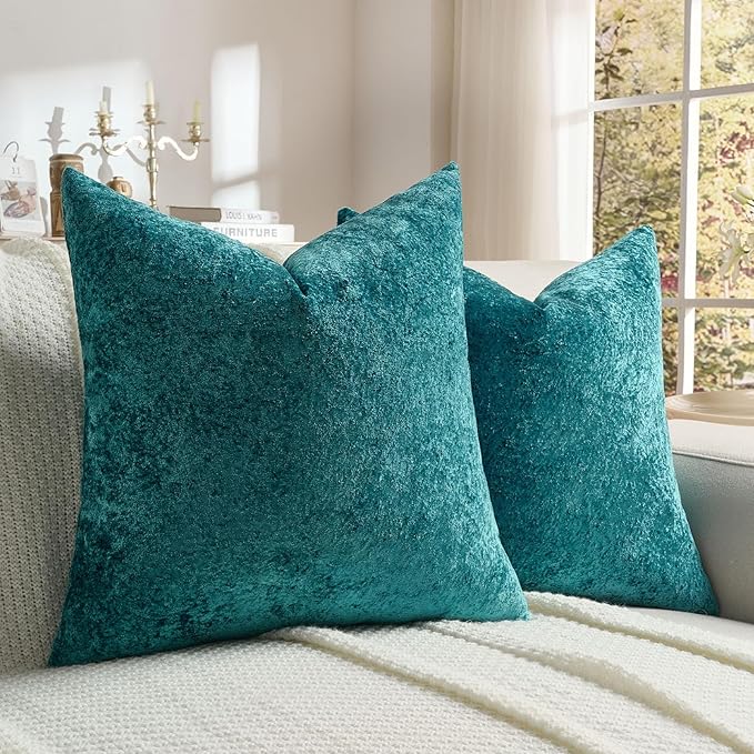 FUTEI Teal Flannel Throw Pillow Covers 20x20 Inch Set of 2,Soft Dimensional Textured Cushion Cases,Modern Home Decor for Couch Living Room