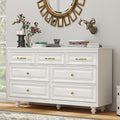 Farmhouse Dresser for Bedroom, 51'' Wide Rustic chests of Drawers with Natural Texture, 7 Drawers Dresser Vintage Design, Storage Dressers Organizer, White