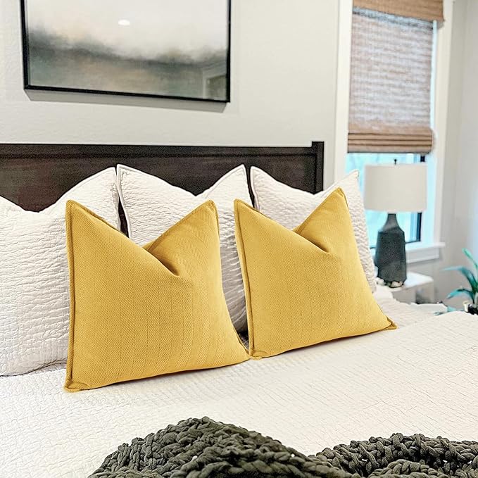 ZWJD Yellow Pillow Covers 26x26 Set of 2 Chenille Throw Pillow Covers with Elegant Design Soft and Luxurious Decorative Throw Pillows for Couch, Bed, and Home Decor