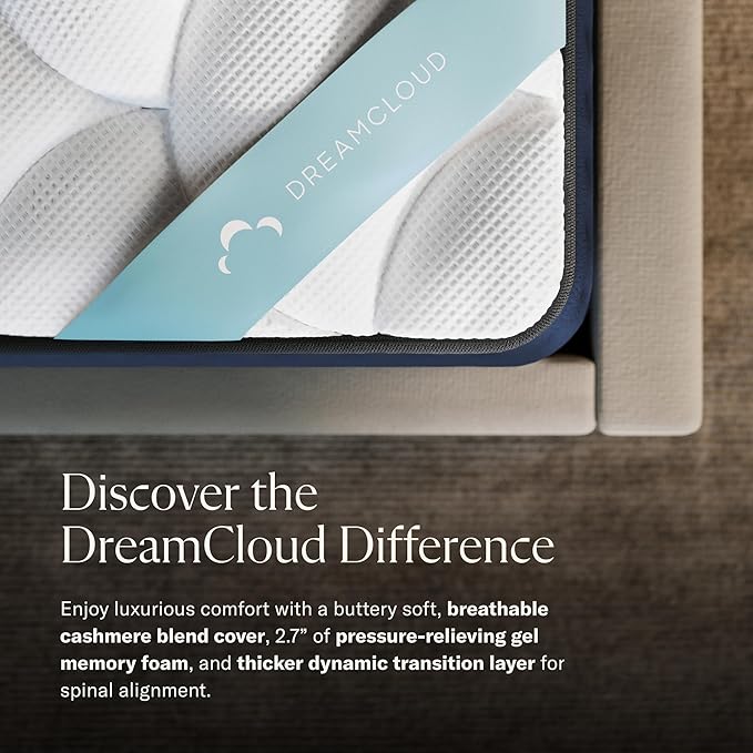 DreamCloud Premier 13" Queen Mattress - Luxury Gel Memory Foam - 365 Night Trial - Premium Pressure-Relieving Layers - Forever Warranty - CertiPUR-US® Certified