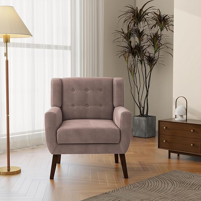 Accent Chair, Modern Velvet Arm Chair for Living Room, Bedroom, Comfy High-Resilient Sponge Reading Chair for Small Spaces （Velvet Silk Pink, Set of 2
