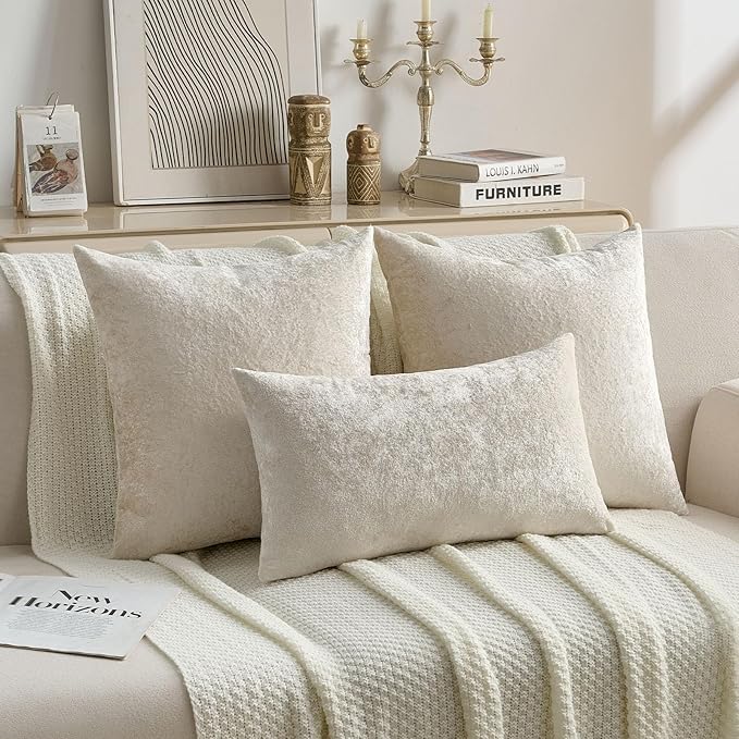 FUTEI Cream Flannel Throw Pillow Covers 20x20 Inch Set of 2,Soft Dimensional Textured Cushion Cases,Modern Home Decor for Couch Living Room