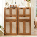 LEYAOYAO 48" Tall Storage Cabinet Set of 2,Rattan Bathroom Floor Cabinets with 4 Doors & 1Drawer,Boho Kitchen Pantry with Adjustable Shelves,Wooden Cupboard for Living Room,Home Office,Brown