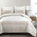Lush Decor Hygge Geo Reversible 5 Piece Comforter Set, Full/Queen, Taupe & White