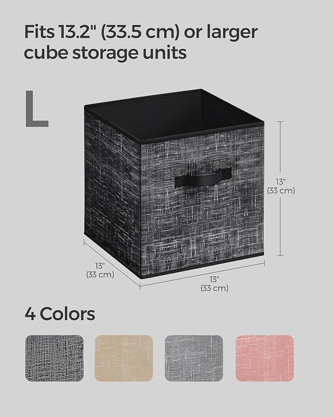 SONGMICS Storage Cubes, 13 x 13 x 13 Inches Non-Woven Fabric Bins with Double Handles, Set of 8, Closet Organizers for Shelves, Foldable, for Clothes, Ink Black UROB833B01