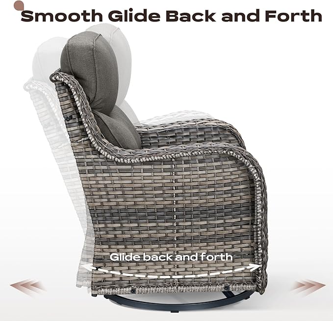 Rilyson 4 Piece Outdoor Patio Swivel Rocker Chairs, Waterproof Wicker, High Back, Deep Seating, Wide Armrest, Upgraded 6 inch Thick Cushions, Ideal for Deck Porch Backyard, Mixed Grey/Grey