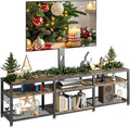 VECELO 71" TV Stand with Mount and Power Outlets, Entertainment Center with Open Storage Shelves, Height Adjustable Mount up to 80”, Wooden Table and Metal Frame for Living Room, Rustic Brown