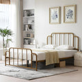 PINJU Metal Platform Bed Frame with Headboard and Footboard, Classic Style, Sturdy Metal Slats, No Box Spring Needed, Easy Installation (Gold, Queen)