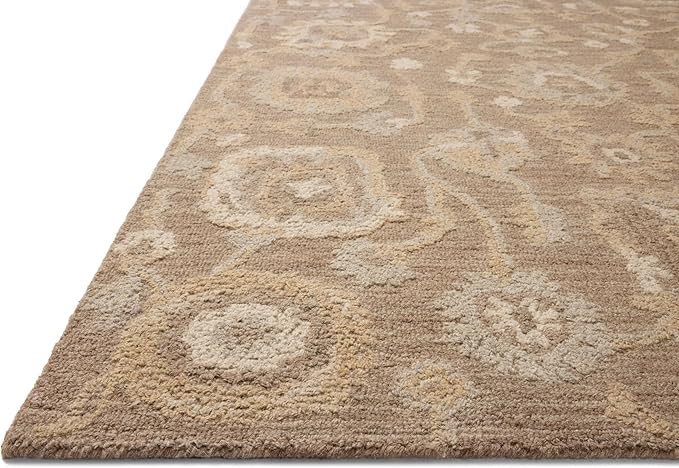 Loloi Chris Loves Julia Dorothea Collection DRT-01 Bark/Stone 3'-6" x 5'-6" Accent Rug Wool Neutral Floral Living Room Bedroom Carpet