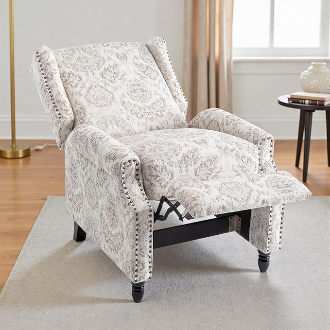 UIXE Recliner Chairs Set of 2, Fabric Upholstered Armchair Pushback Accent Chair for Living Room, Floral Rivet Trim Club Chair Home Theater Single Sofa Bedroom Side Reading Seats - Beige