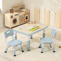 Kids Table and 2 Chairs Set, Height Adjustable Toddler Chairs, Graffiti Desktop Study With Anti-Slip Foot Covers, Children Activity Set for Ages 2-10, Blue Grey