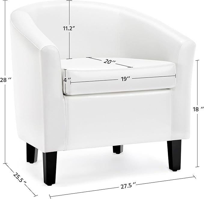 Yaheetech White Accent Chairs Set of 2, Faux Leather Barrel Chairs, Modern Living Room Chairs, Comfy Club Chairs with Sturdy Wood Legs for Bedroom/Reading/Room/Waiting Room, White