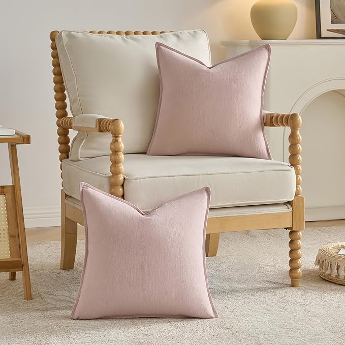 FUTEI Pink Chenille Throw Pillow Covers 16x16 Inch Set of 2,Edges Double-Stitched Cushion Cases,Modern Home Decor for Couch Living Room