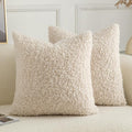Pack of 2 Curly Teddy Wool Faux Fur Throw Pillow Covers Fuzzy Accent Soft Sherpa Pillowcases Sheepskin Fleece Decorative Cushion Case for Sofa Couch Living Room 24x24 Inch Neutral Light Beige