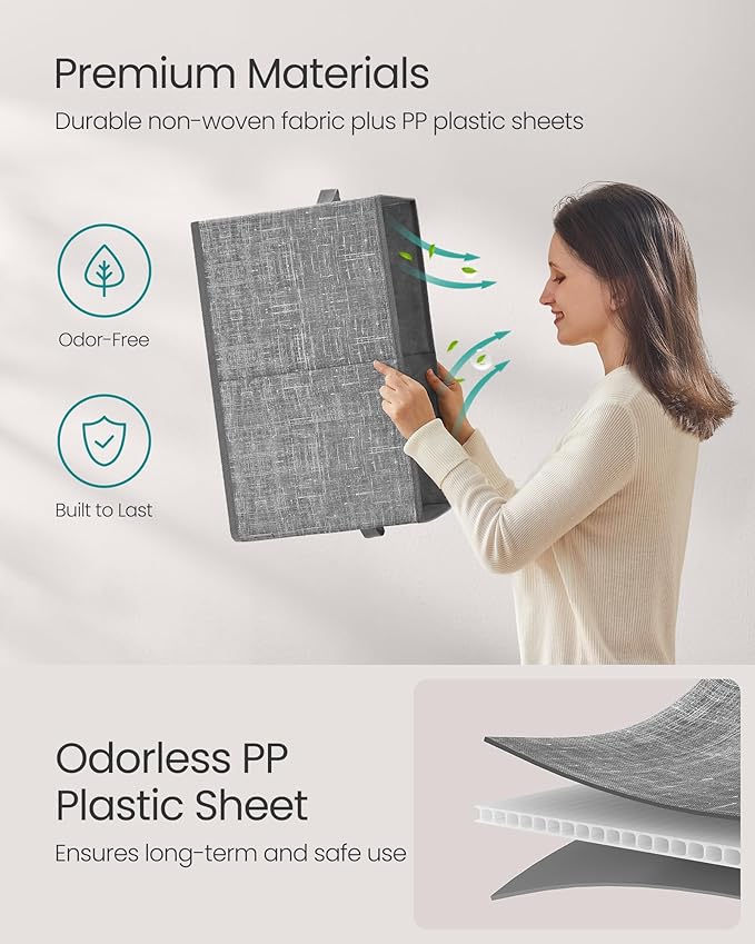 SONGMICS Storage Cubes, 19.7 x 11.8 x 11.8 Inches Non-Woven Fabric Bins with Double Handles, Set of 3, Closet Organizers for Shelves, Foldable, for Clothes, Cattail Gray UROB450G01