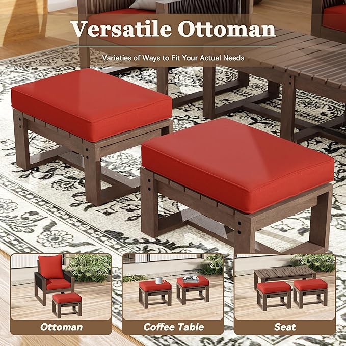 6 Piece Patio Furniture Set with 3-Seat Sofa, 2 Porch Armchairs, 2 Ottoman and 1 Coffee Table Wicker Outdoor Conversation Set for Garden, Terrace, Porch, Balconies, Lawns