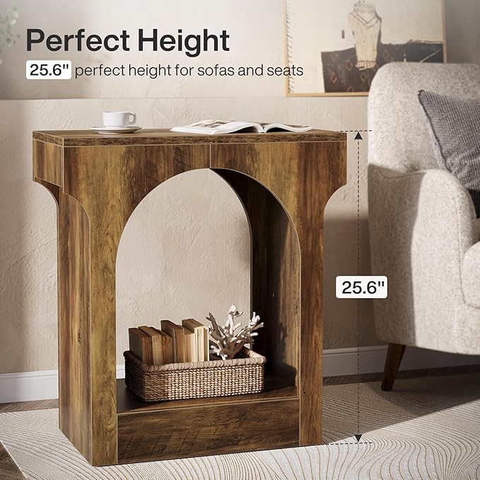 Tribesigns Wood End Side Table with Storage Space for Living Room, Narrow Nightstand for Bedroom, Brown