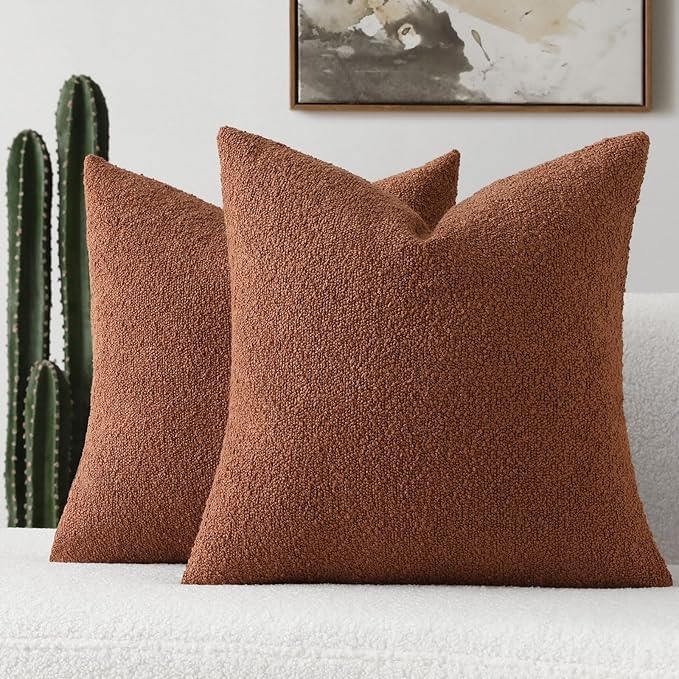 FUTEI Pack of 2 Rust Decorative Throw Pillow Covers 22x22 Inch Soft Cozy Solid Boucle Textured Cushion Case,Modern Home Decor for Couch Bed Living Room