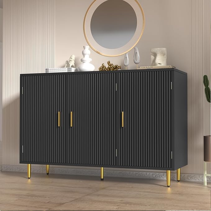 Black Sideboard Buffet Cabinet, Accent Coffee Bar with 3 Doors, Entryway Cabinet for Living Room, Kitchen, Hallway