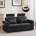 69.7" Loveseat Storage Sofa, Faux Leather Love Seat Couch with Headrest & Pocket, Modular Sectional Cloud 2 Seater Sofas for Living Room Apartment Small Spaces, Oversized Deep Seat Couches, Black
