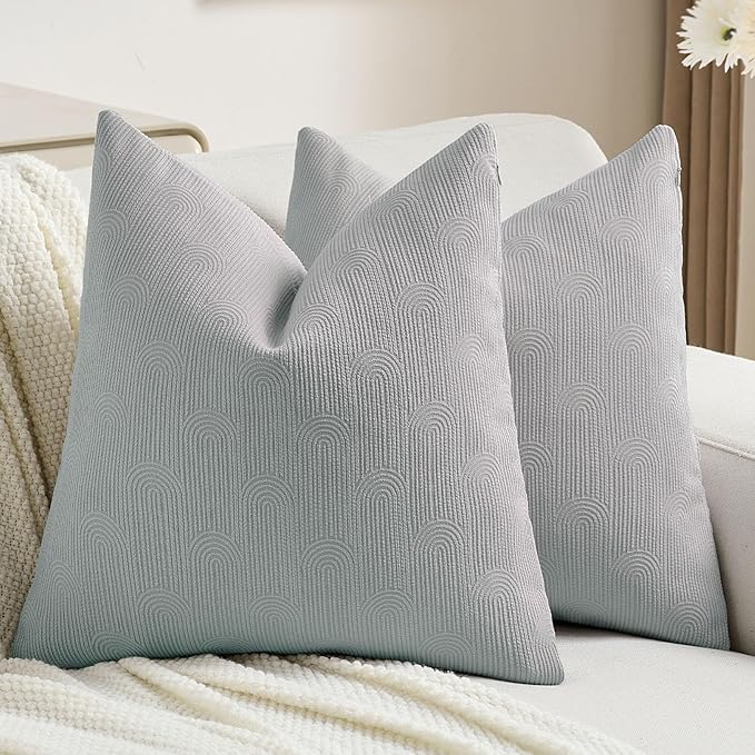 FUTEI Dusty Blue Chenille Decorative Throw Pillow Covers 22x22 Inch Set of 2,Soft Cozy Striped Geometric Patterns Cushion Cases,Modern Home Decor for Couch Bed Living Room