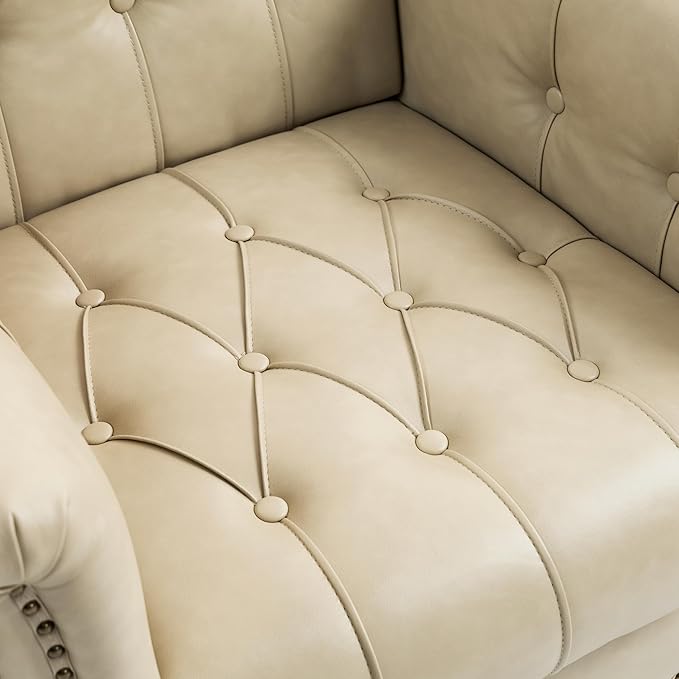 UIXE Faux Leather Accent Chair, Upholstered Armchair for Living Room, Retro Button Tufted Club Arm Chair Single Sofa Bedroom Side Reading Seating with Solid Wood Legs - Beige