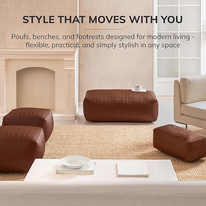 Anji Mountain 100% Handmade & Handcrafted Comfortable Home Décor Pouf Ottoman Footrest for Living Room, Bedroom, Nursery, Kidsroom, Patio Furniture - (22" x 12" x 10" - Cognac)