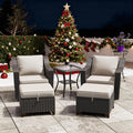 5 Pieces Patio Conversation Furniture Set - Swivel Chairs with Ottomans Set of 2, 1 Side Table, Outdoor Wicker Furniture Set with Washable Cushions for Porch, Balcony, Sunroom (Beige)