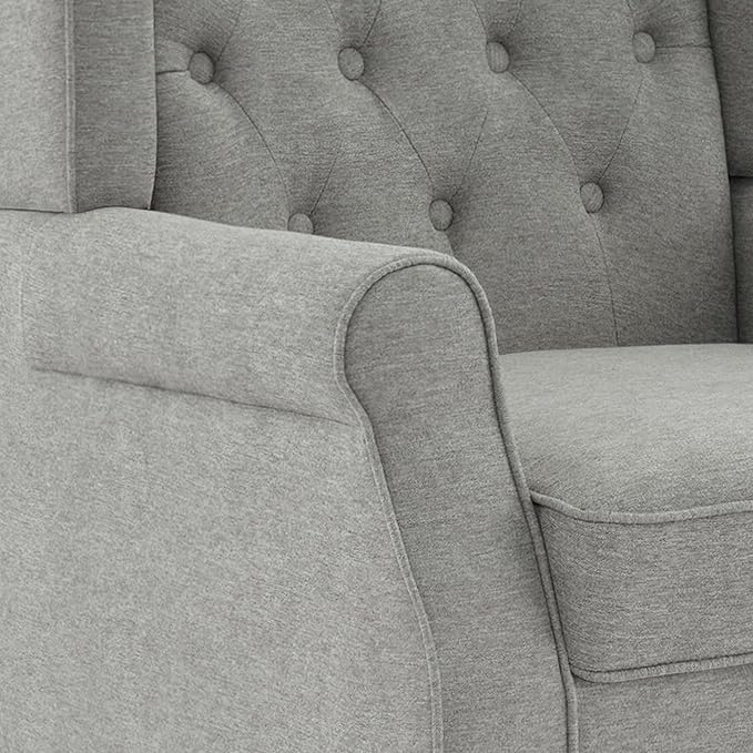 UIXE High Back Accent Chair, Upholstered Armchair in Fabric, Retro Wingback Arm Chair for Living Room, Comfy Single Sofa Bedroom Reading Seat with Solid Wood Legs - Light Gray