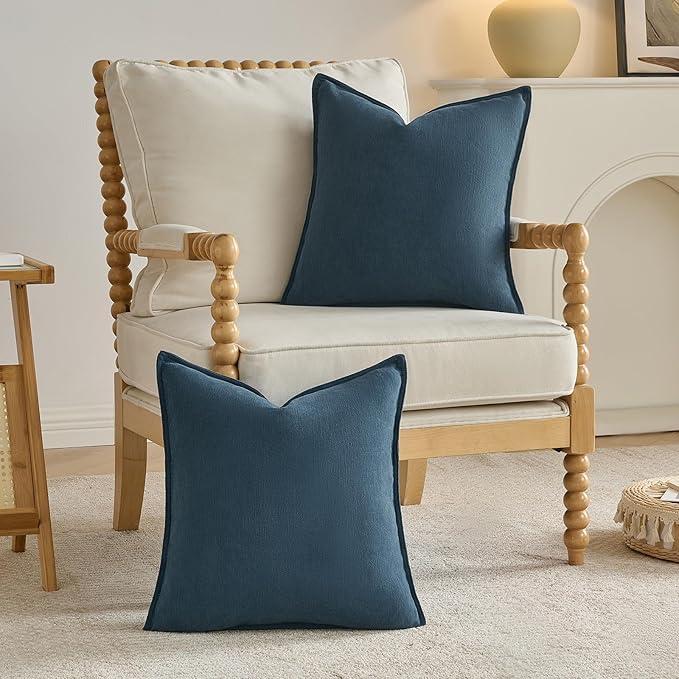 FUTEI Navy Blue Chenille Throw Pillow Covers 18x18 Inch Set of 2,Edges Double-Stitched Cushion Cases,Modern Home Decor for Couch Living Room