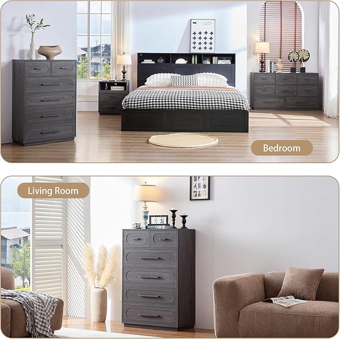 Gray 6 Drawer Dresser for Bedroom, 44" Tall Dressers & Chest of Drawers w/Solid Wood Handle, Wood Mid Century Closet Organizers and Storage Cabinet for Bedroom, Living Room, Hallway, Gray