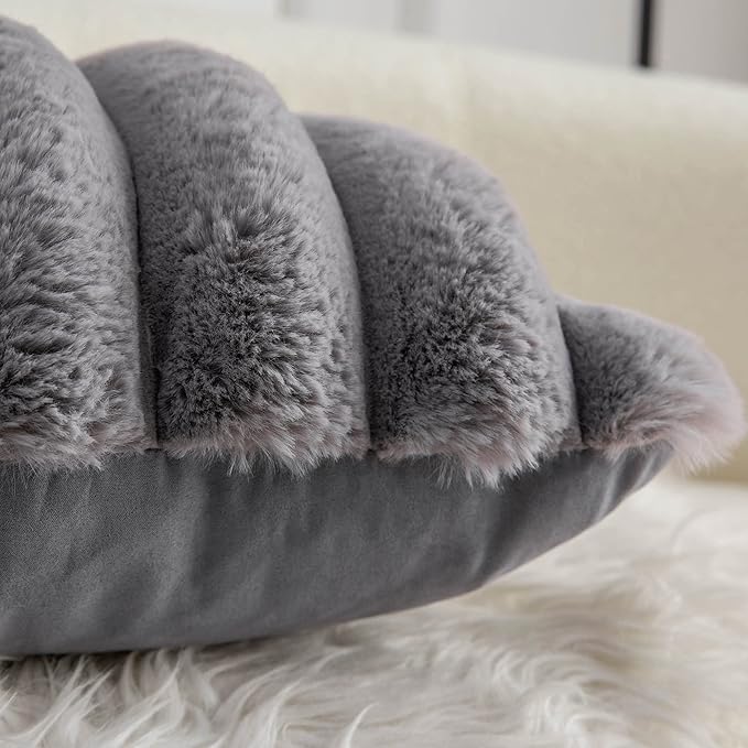 Neelvin Grey Faux Fur Cozy Soft Striped Decorative Throw Pillow Covers 22x22 inch Set of 2,Velvet Pillowcase Cushion Case for Sofa Couch