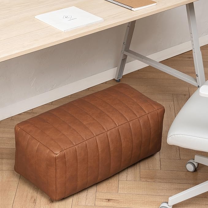 Anji Mountain 100% Handmade & Handcrafted Comfortable Home Décor Pouf Ottoman Footrest for Living Room, Bedroom, Nursery, Kidsroom, Patio Furniture - (22" x 12" x 10" - Camel)