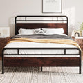 Allewie Full Size Platform Bed Frame with Wooden Headboard and Footboard, Heavy Duty 13 Metal Slats Support, Under-Bed Storage, No Box Spring Needed, Noise Free, Easy Assembly, Mahogany
