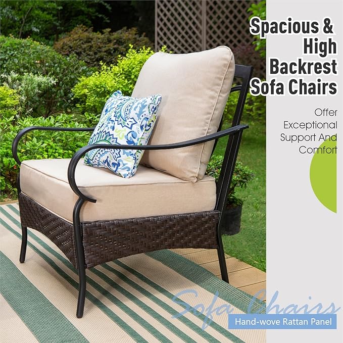 Sophia & William Extra Large Outdoor Patio Sofa Chairs Set 2 PCS Heavy-Duty Porch Furniture with High Back & Deep Seating Area, 5.5" Thicken Cushions for Deck, Lawn, Outside (Beige)