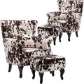 chairus Mid-Century Modern Accent Chairs with Ottoman Set of 2, Comfy Velvet Single Sofa Chair Button Tufted Wingback Armchairs with Pillow for Living Room/Bedroom/Club - Cow